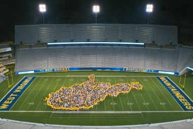 Students gathered on Mountaineer Field